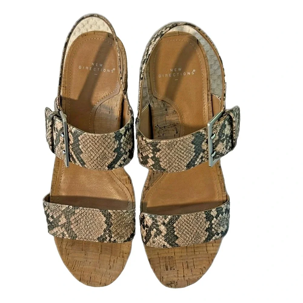 New Directions Jazlene Snakeskin Cork Wedge Sandals Womens 8.5 M Platform